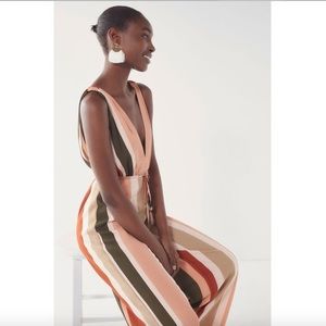 Deep V Striped Jumpsuit